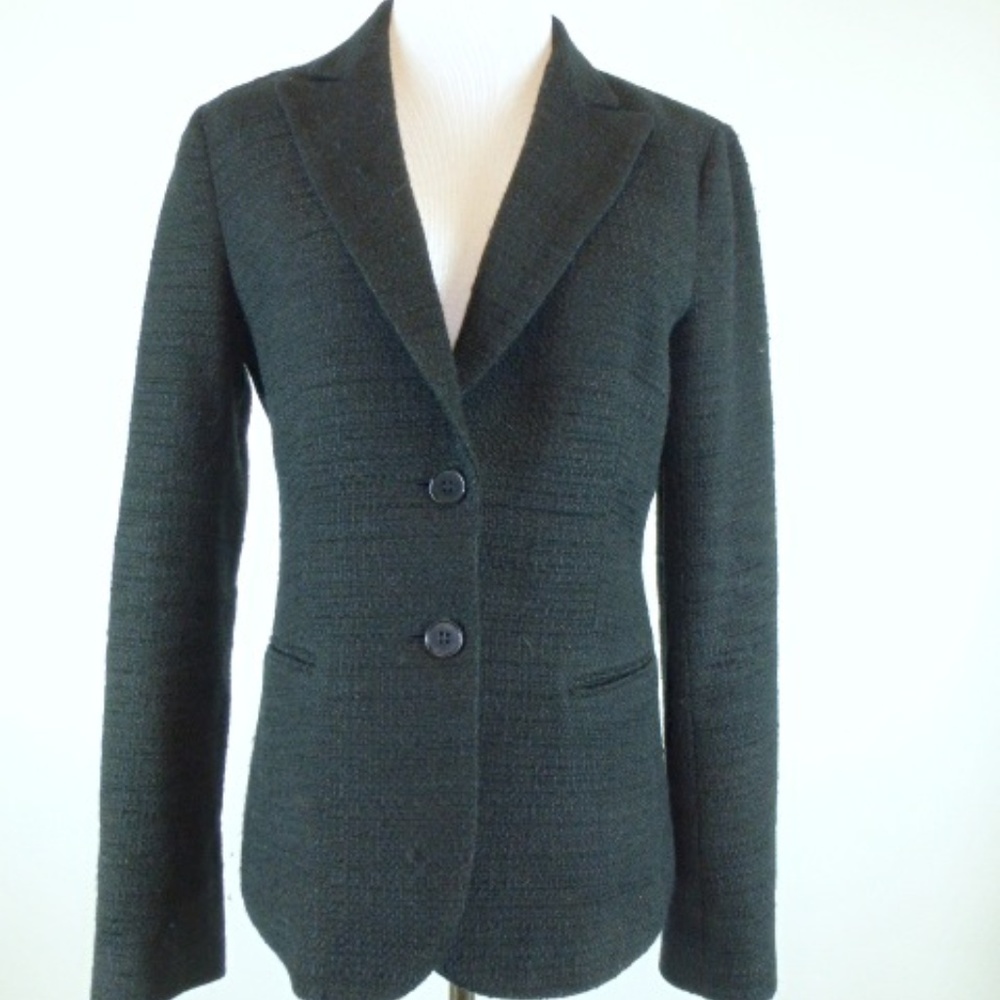 Theory black wool cotton textured woven blazer 10